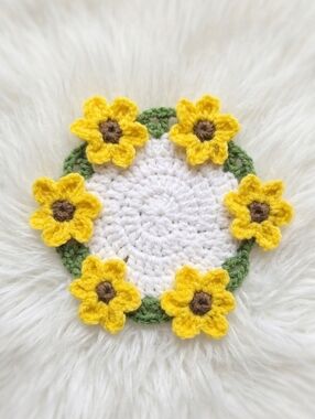 Handmade Yellow Sunflower Crochet Coaster - Home Dining